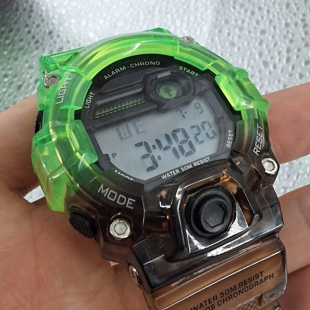 Game Theory Radioactive Digital Watch Neon Green Translucent Chronograph Box Tin
